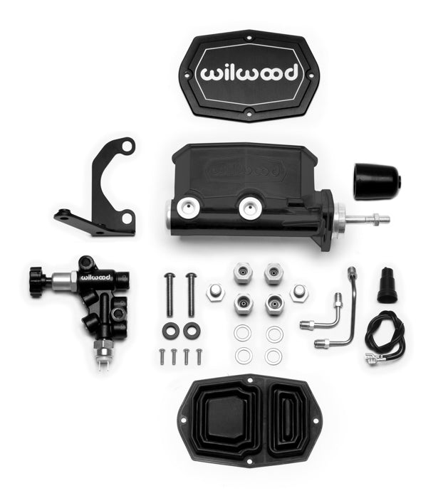Wilwood Compact Tandem M/C - 15/16in Bore - w/Bracket and Valve (Pushrod) - Black