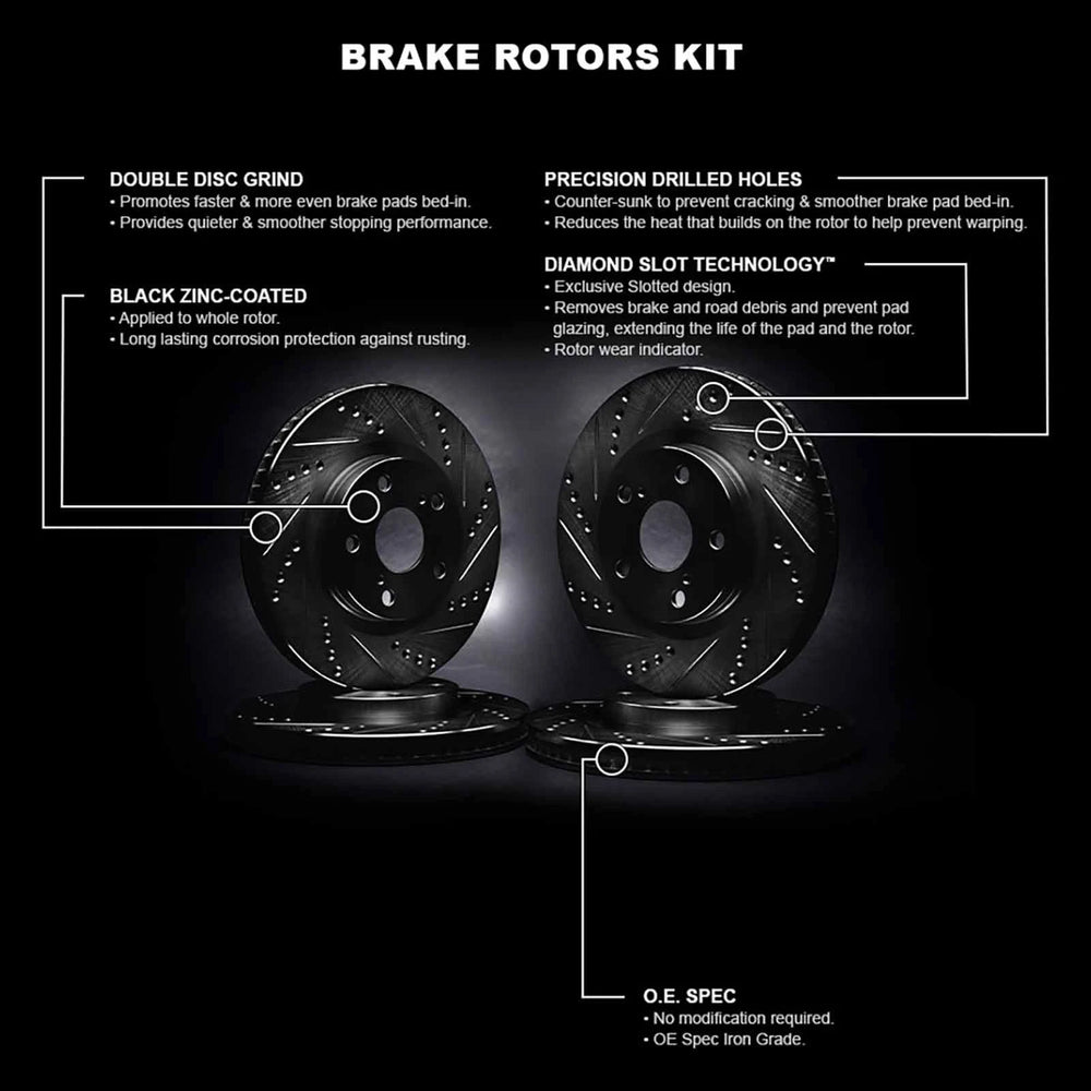 R1 10-25 Audi A3 Quattro Front & Rear Drilled & Slotted Black Brake Rotor Set
