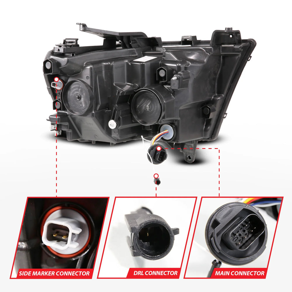 ANZO 19-24 RAM 1500 (New Body/OE Halogen) Full LED Proj Headlights DRL/SeqSig Black - Driver Side