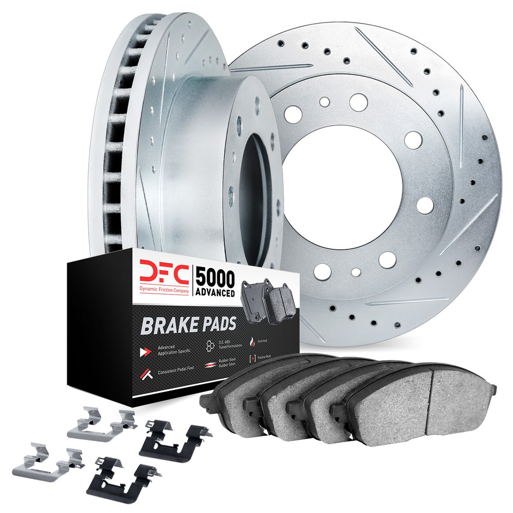 DFC 19-25 Ram 2500 Front Drilled & Slotted Silver Rotors with 5000 Advanced Brake Pads w/Hardware