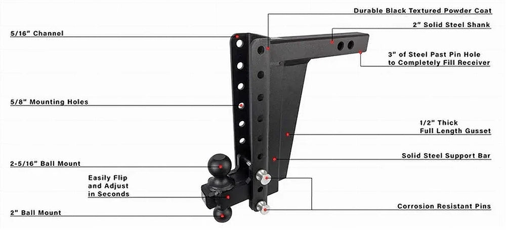 2.0" EXTREME DUTY 12" DROP/RISE