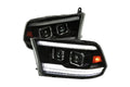 PROJECTOR HEADLIGHTS WITH BLACK HOUSING AND SMOKED LENS - SEQUENTIAL SWITCHBACK LED LIGHT BAR