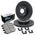 R1 16-18 Smart Fortwo Front Drilled & Slotted Black Brake Rotor Set w/Euro Ceramic Pads and Hardware