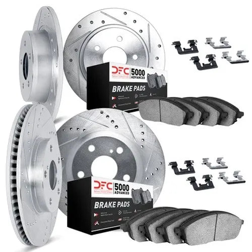 DFC 09-15 Toyota Venza Front & Rear Drill/Slot Silver Rotors 5000 Adv Brake Pads w/Hardware