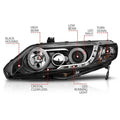 ANZO 2006-2011 Honda Civic Projector Headlights w/ Halo Black (CCFL)