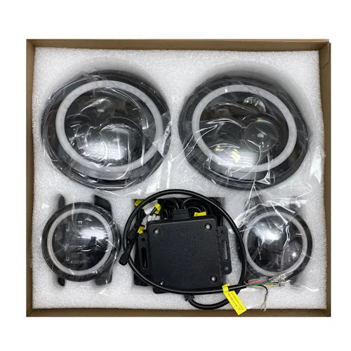 9716 WRANGLER 7IN HEADLIGHT & 4IN FOGLIGHT COLORSMART COMBO CHASING VERSION COM
