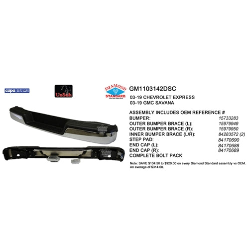 CAPA 03C CHEV EXPRESS / GMC SAVANA VAN WITH BLACK PADS CHROME ASSEMBLY