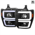 PROJECTOR HEADLIGHTS WITH LED BAR CHROME HOUSING AND CLEAR LENS - SWITCH BACK SEQUENTIAL TURN SIGNAL