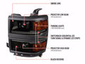 1500 PROJECTOR HEADLIGHTS WITH BLACK TRIM MATTE BLACK HOUSING SMOKED LENS AND AMBER REFLECTOR WITH SEQUENTIAL TURN SIGNAL