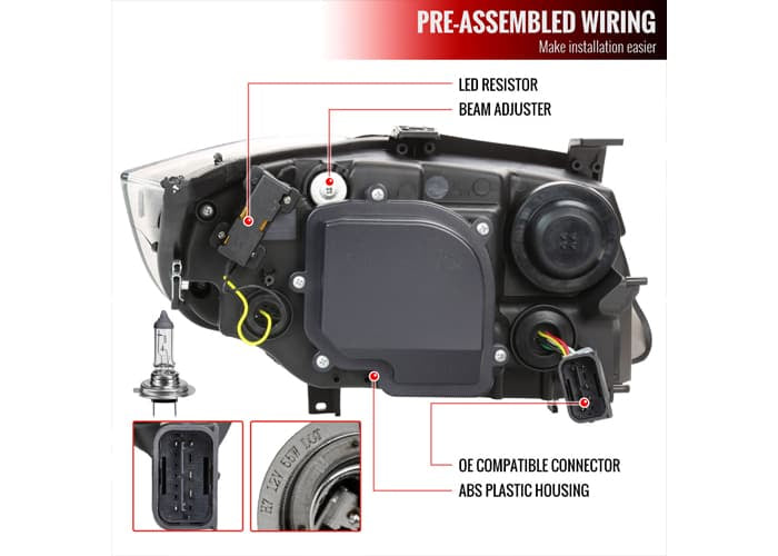 06-11 BMW E90 3 series 4dr LED bar projector- Black housing with clear lens