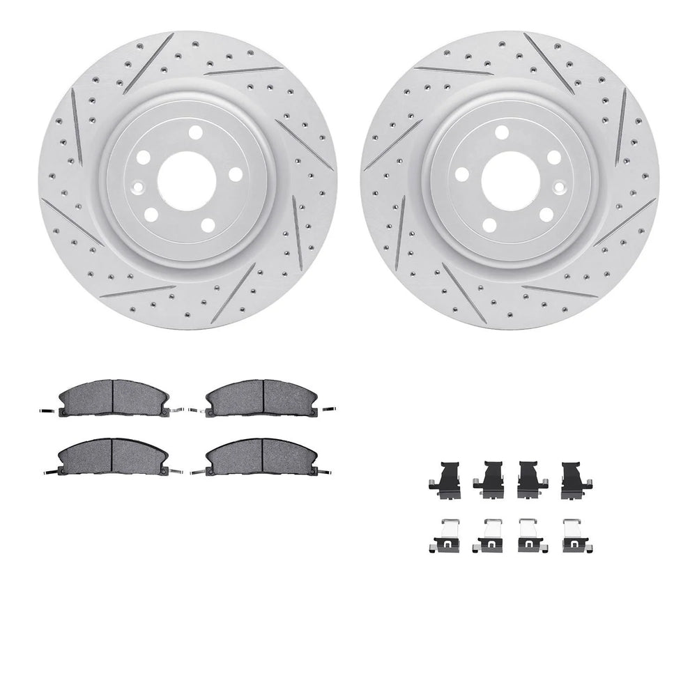 DFC 13-19 Ford Explorer Front Drilled & Slotted Geoperformance Rotors 5000 Advanced Pads w/Hardware