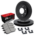 R1 Concepts Black Drilled Slotted Rotors with 5000 Oep Brake Pads Hdw Fits Ford F-150