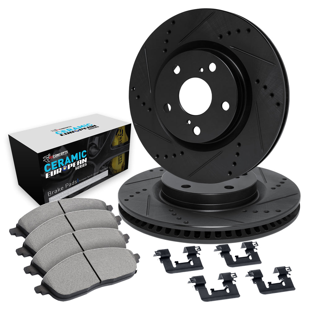 R1 14-23 Nissan Qashqai Front Drill/Slot Black Rotors w/Euro Ceramic Pads
