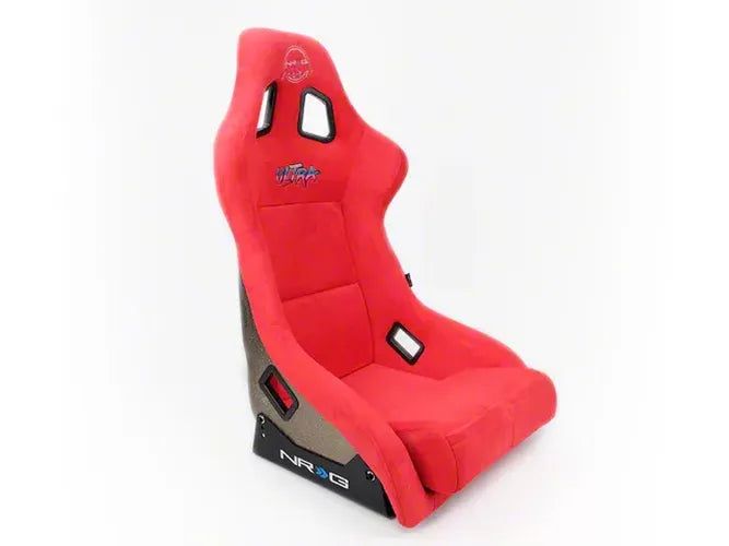 NRG FRP Bucket Seat PRISMA Edition w/ Pearlized Back/All Red Alcantara Vegan/Special Embroidery - XL