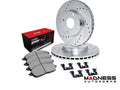 R1 16-18 Smart Fortwo Front Drilled & Slotted Silver Brake Rotor Set w/Optimum OE Pads and Hardware