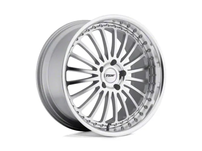 ~(37 lbs. 22X22X12)~ TSW SILVERSTONE 20x10.0 5/112 ET42 CB72.1 SILVER W/MIRROR CUT FACE AND LIP