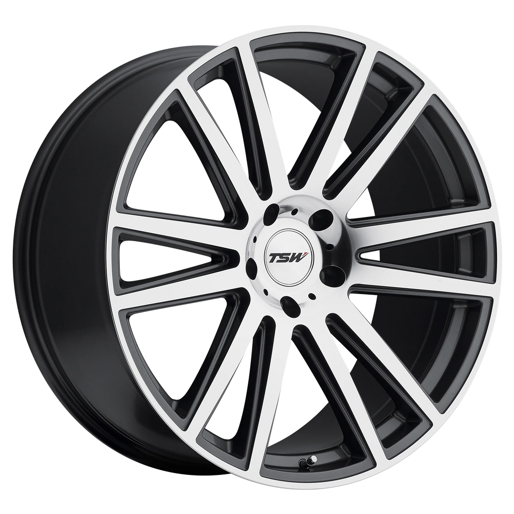 ~(49 lbs. 22X22X10)~ TSW GATSBY 20x8.5 5/120 ET35 CB76.1 GUNMETAL W/MIRROR CUT FACE