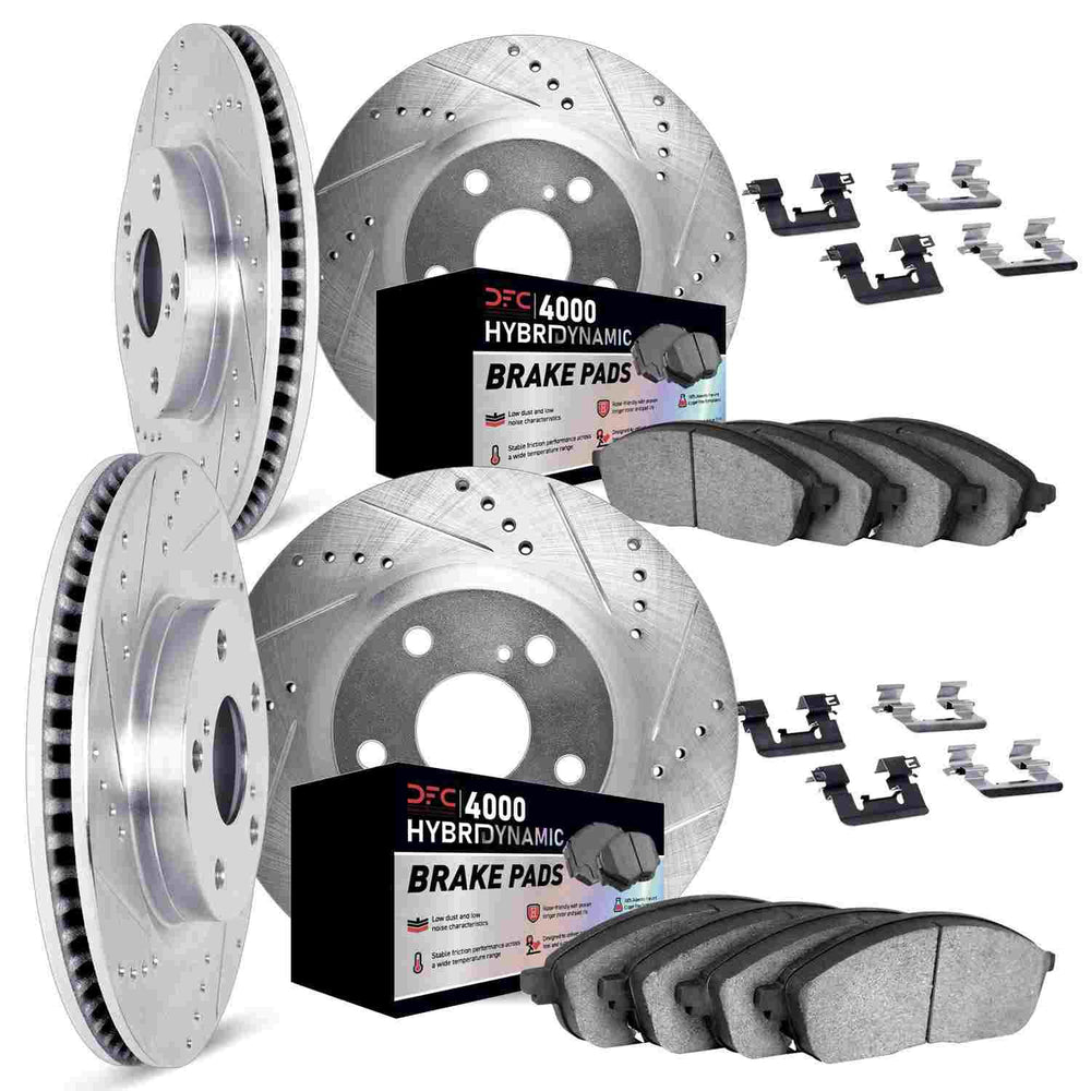 DFC 14-24 Infiniti Q50 Front & Rear Drill/Slot Silver Rotors 4000 HybriDynamic Brake Pads w/Hardware