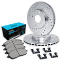 R1 11-15 Mazda 2 Front Drilled & Slotted Silver Brake Rotor Set w/Ceramic Pads and Hardware