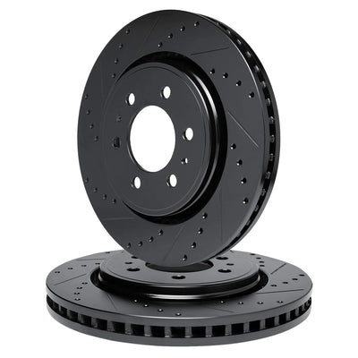 R1 86-95 Toyota 4Runner Front Drilled & Slotted Black Brake Rotor Set