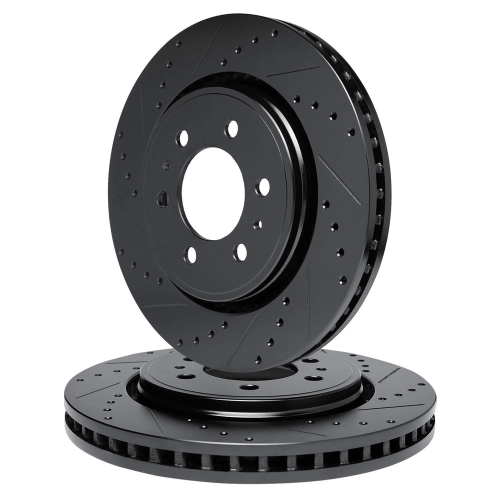 R1 86-95 Toyota 4Runner Front Drilled & Slotted Black Brake Rotor Set
