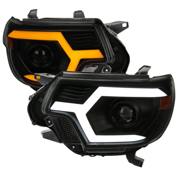 PROJECTOR HEADLIGHTS WITH MATTE BLACK HOUSING SMOKED LENS AND AMBER REFLECTOR AND SEQUENTIAL TURN SIGNAL