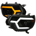 PROJECTOR HEADLIGHTS WITH MATTE BLACK HOUSING SMOKED LENS AND AMBER REFLECTOR AND SEQUENTIAL TURN SIGNAL