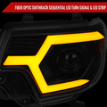 PROJECTOR HEADLIGHTS WITH MATTE BLACK HOUSING SMOKED LENS AND AMBER REFLECTOR AND SEQUENTIAL TURN SIGNAL