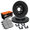 R1 07-22 Lexus LX570 Front Drilled & Slotted Black Brake Rotor Set w/Super Duty Pads and Hardware