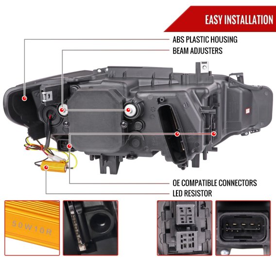 F30 SEDAN XENON PROJECTOR HEADLIGHTS FULL GLOSSY BLACK HOUSING AND CLEAR LENS - NOT COMPATIBLE ON HALOGEN MODELS