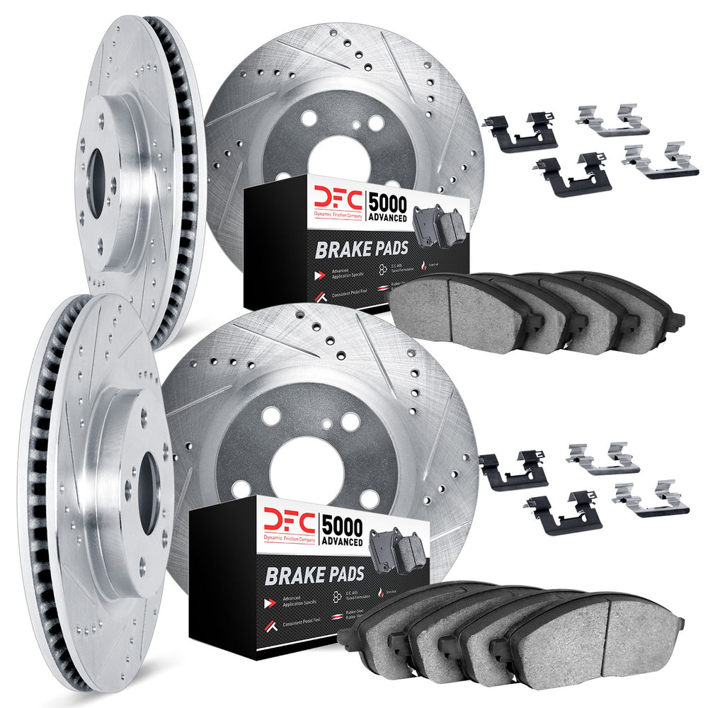DFC 19-22 Hyundai Veloster N Front & Rear Drill/Slot Silver Rotors 5000 Adv Brake Pads w/Hardware