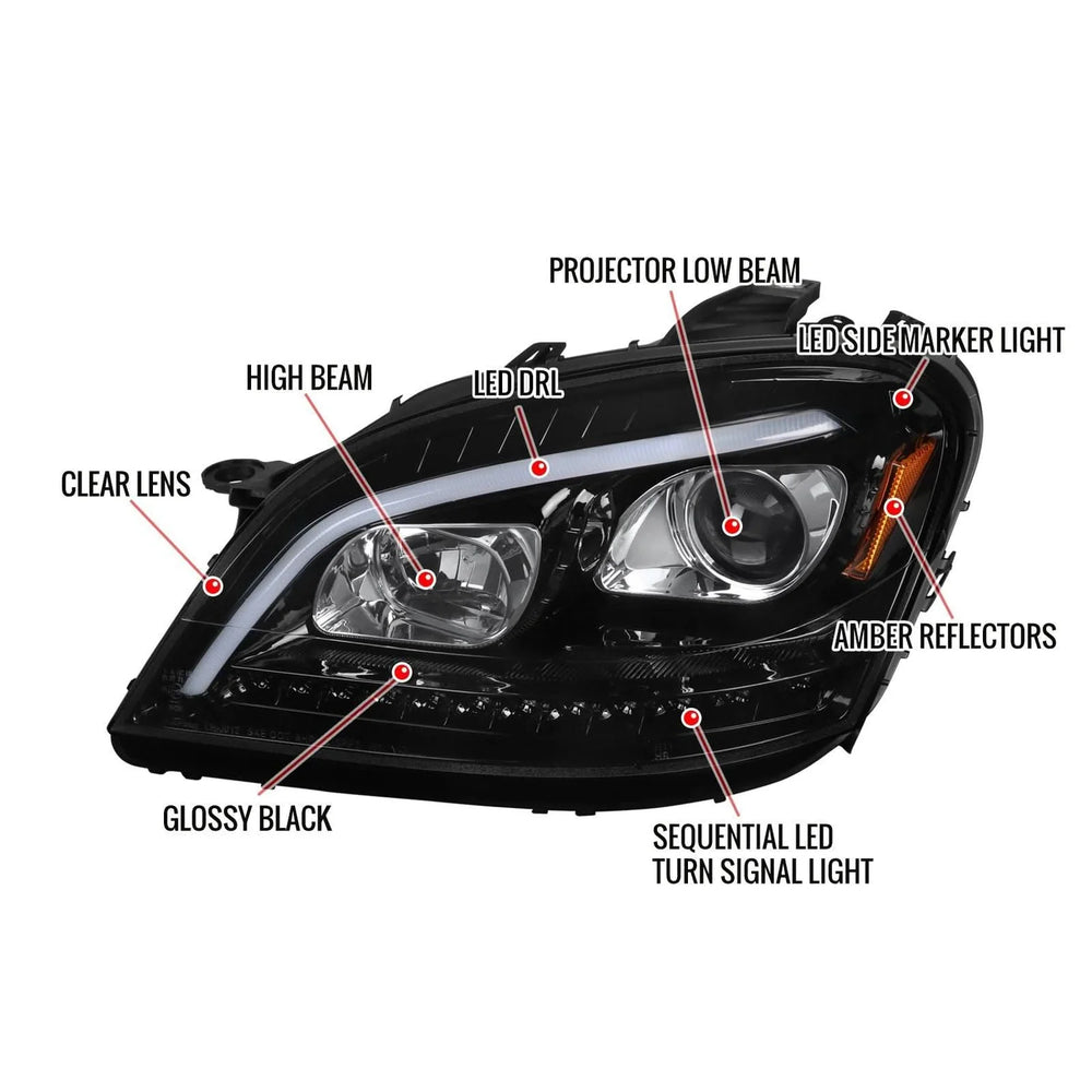 W164 PROJECTOR HEADLIGHTS SEQUENTIAL LED TURN SIGNAL- CHROME
