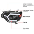 PROJECTOR HEADLIGHTS WITH MATTE BLACK HOUSING CLEAR LENS AND AMBER REFLECTOR AND SEQUENTIAL TURN SIGNAL