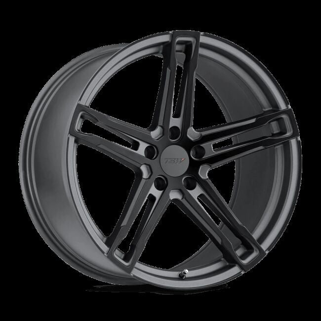 ~(27 lbs. 20X20X11)~ TSW MECHANICA 18x9.5 5/112 ET39 CB72.1 MATTE GUNMETAL W/MATTE BLACK FACE