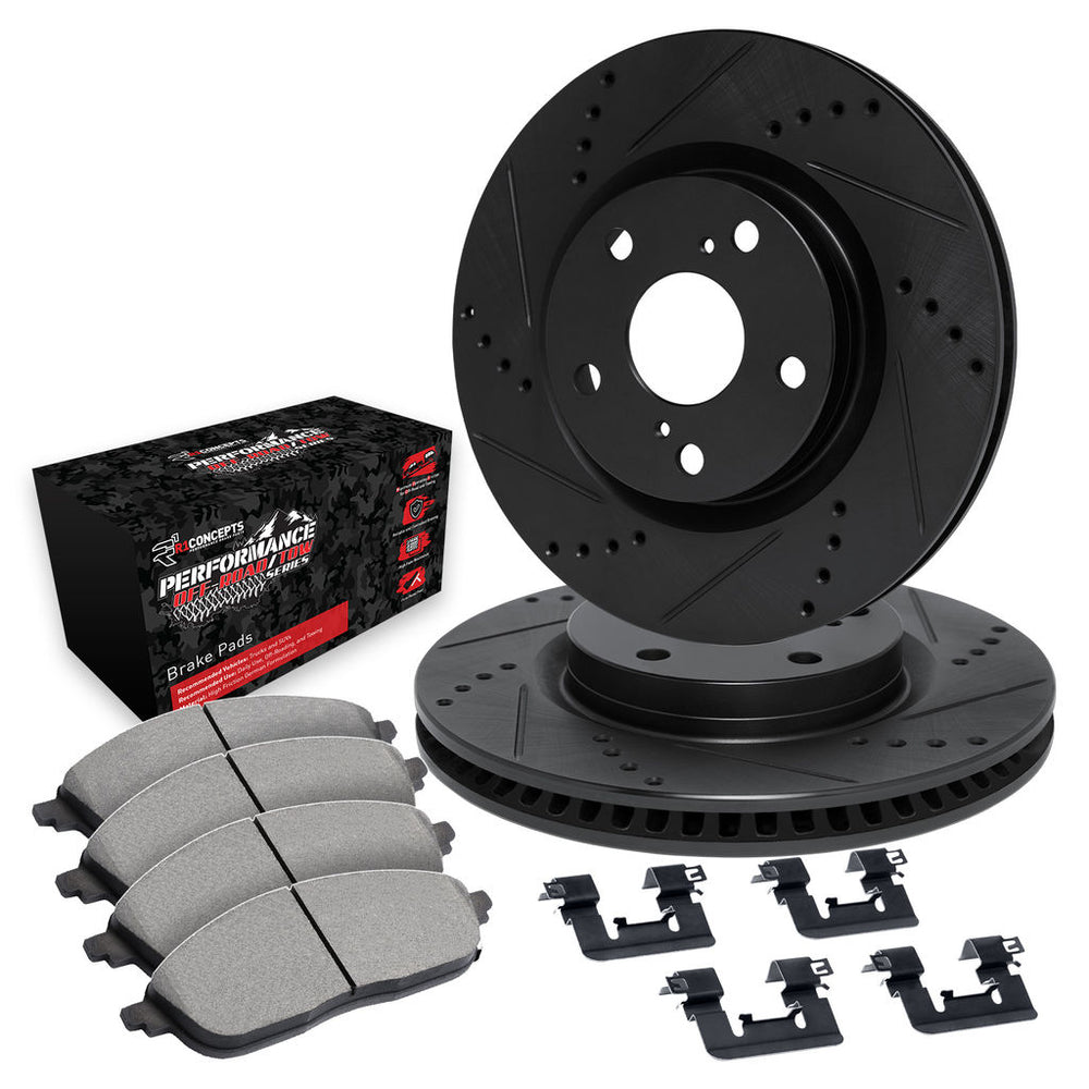 R1 eLINE Series Brake Rotors - D/S - Black - Perf Off-Road/Tow Pads - Hdw Fits Ford Explorer