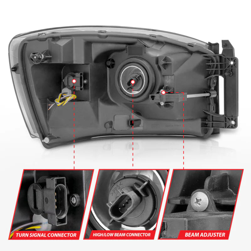 0609 RAM 1500/0609 RAM 2500/3500 PROJECTOR HALO BLACK CLEAR AMBER(CCFL)HEADLIGHTS DRIV/PASS