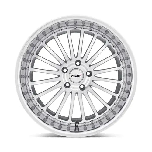 ~(36 lbs. 22X22X10)~ TSW SILVERSTONE 20x8.5 5/108 ET40 CB72.1 SILVER W/MIRROR CUT FACE AND LIP