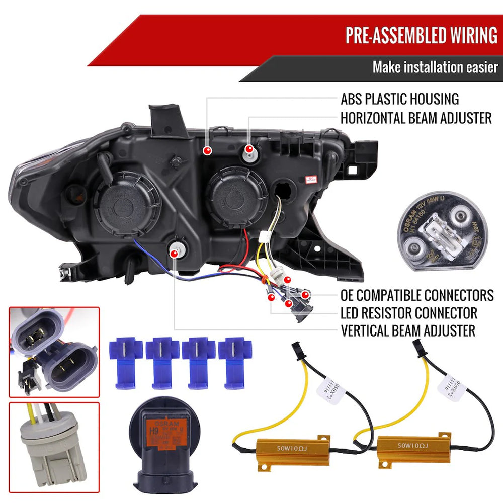 PROJECTOR HEADLIGHTS WITH DRL LED BAR MATTE BLACK HOUSING CLEAR LENS - SWITCHBACK TURN SIGNAL (FOR FACTORY HALOGEN HEADLIGHTS MODELS W O LED DAYTIME RUNNING ONLY)
