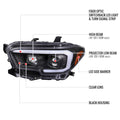 PROJECTOR HEADLIGHTS WITH DRL LED BAR MATTE BLACK HOUSING CLEAR LENS - SWITCHBACK TURN SIGNAL (FOR FACTORY HALOGEN HEADLIGHTS MODELS W O LED DAYTIME RUNNING ONLY)