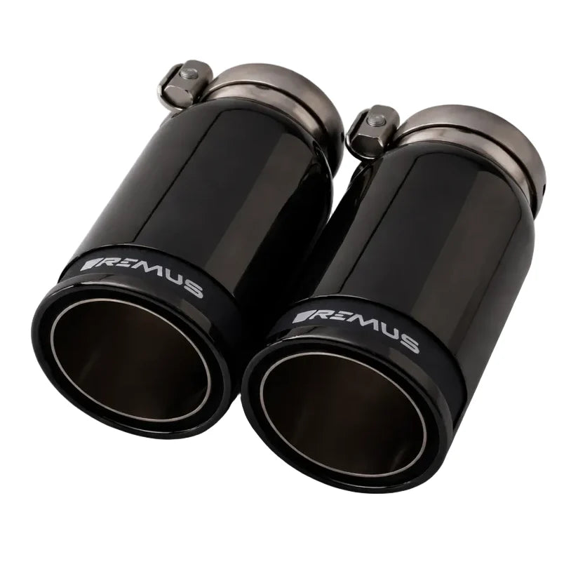 Remus Stainless Steel 84mm Black Chrome Straight w/Carbon Insert Tail Pipe Set (Pair)