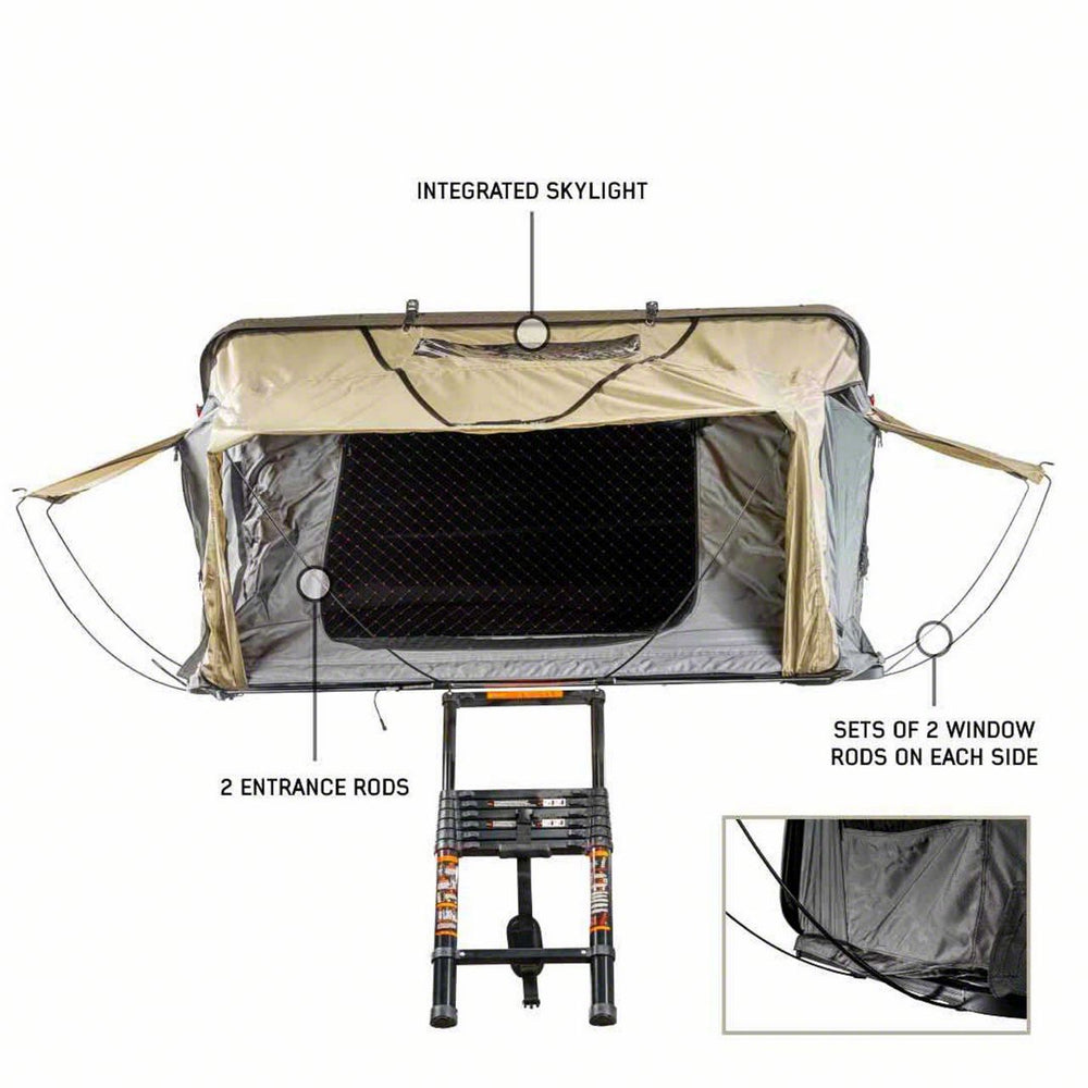 Overland Vehicle Systems HD Bundu 2 - Hard Shell Roof Top Tent 2 Person Grey Body Black Rainfly