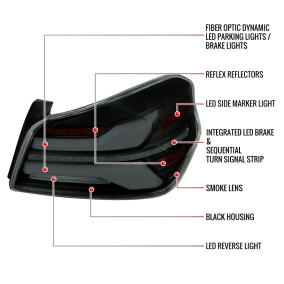 Spec-D SUBARU WRX STI FULL LED TAIL LIGHT BLK HOUSING SMK LENS WHITE LT BAR - LT-WRX15BBLED-SQ-RS