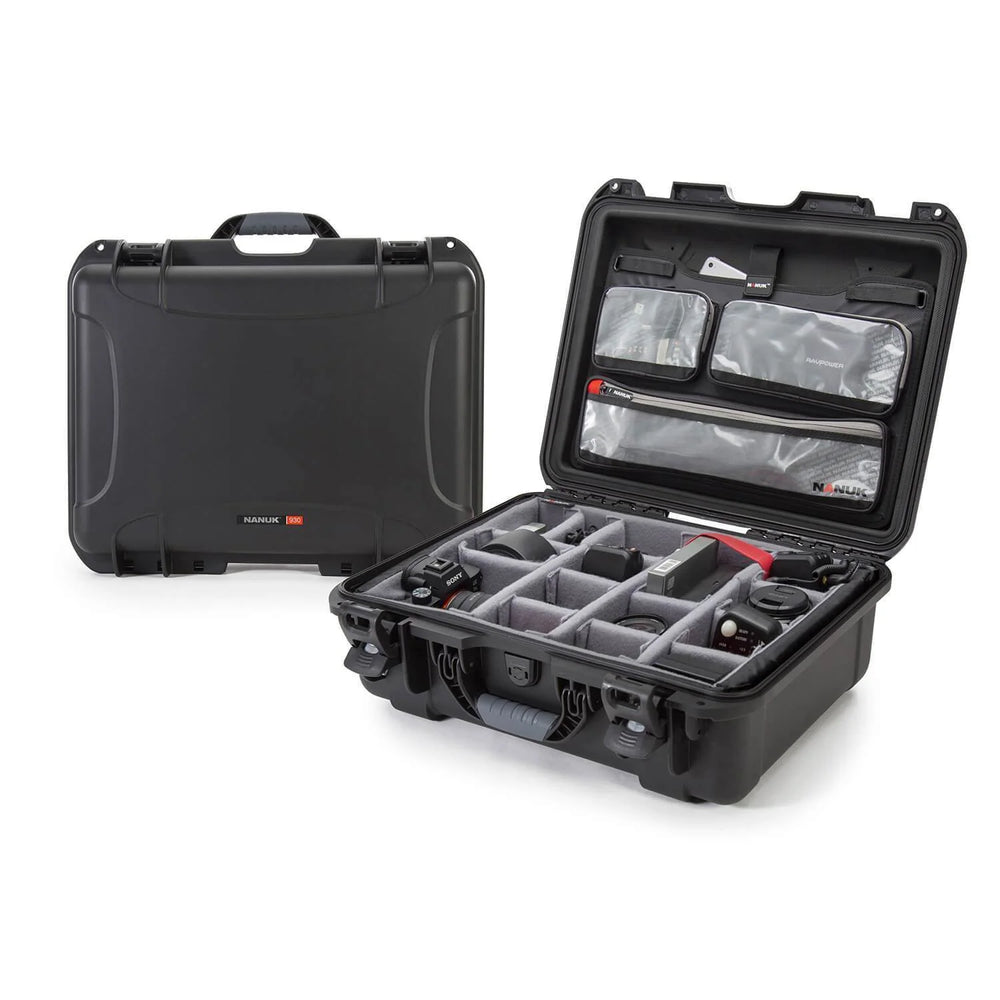 NANUK 930 WATERPROOF HARD CASE W/LID ORG.W/DIVIDERBLACK INTERIOR: 18 X 13 X 6.9IN