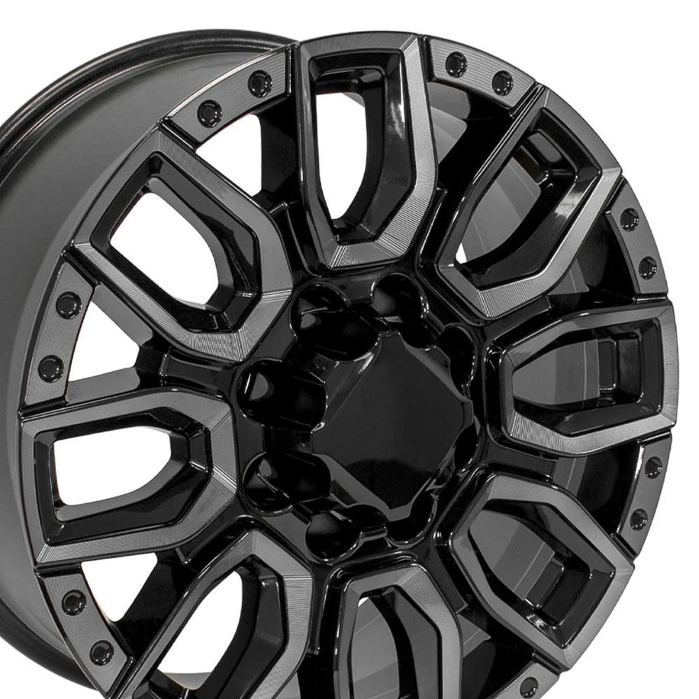 20 IN REPLICA WHEEL FITS GMC SIERRA 2500/3500 CV97B BLACK MILLED EDGE WITH TIN