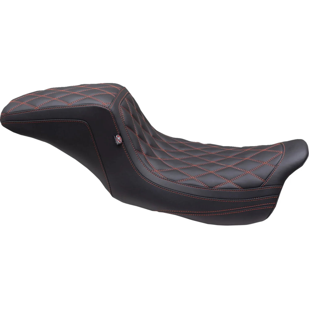 Mustang 08-24 HD FL Touring Double Diamond Squareback 1PC Seat - Black w/ Red Stitching