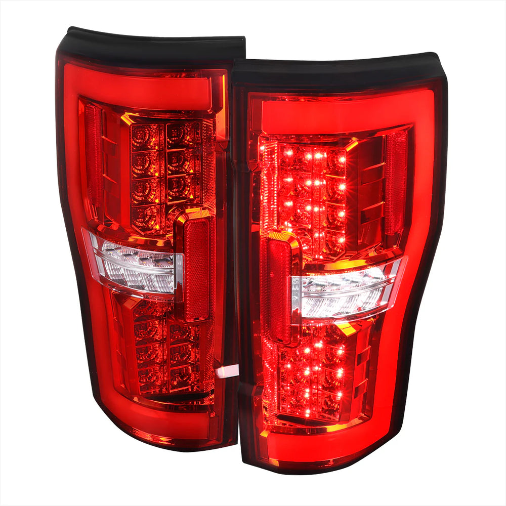 F350 FULL LED TAIL LIGHT CHROME HOUSING AND RED LENS - FITS FACTORY HALOGEN BULBS TYPE TAILLIGHT MODELS ONLY (DOES NOT FIT FACTORY LED TYPE TAILLIGHT MODELS)