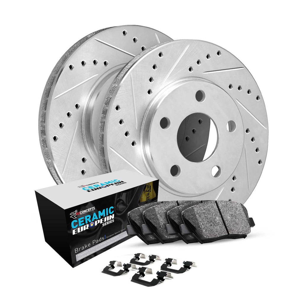 R1 08-17 Audi S4 Rear Drilled & Slotted Silver Brake Rotor Set w/Euro Ceramic Pads and Hardware