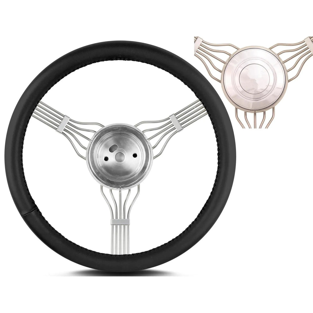 TEARDROP 3 SPOKE 14IN BRUSHED STANDARD GRIP BONE