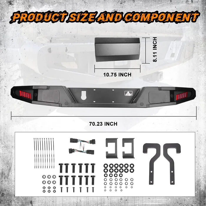 19C JEEP GLADIATOR JT FULLWIDTH REAR BUMPER W/LED LIGHTS; BLACK; POWDER COATED