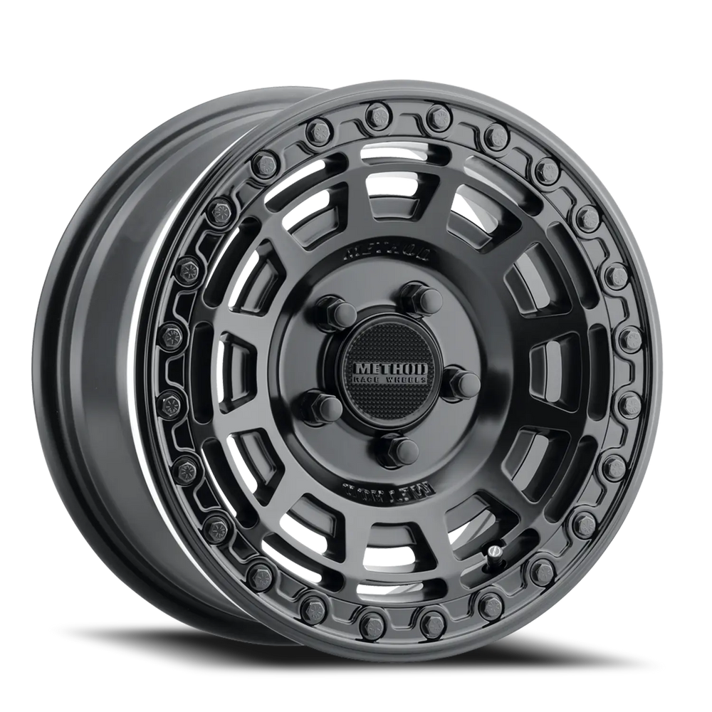 Method MR415 Beadlock 15x10 / 6+4/25mm Offset / 5x4.5 / 76 CB Matte Black Wheel - Gloss Black Ring